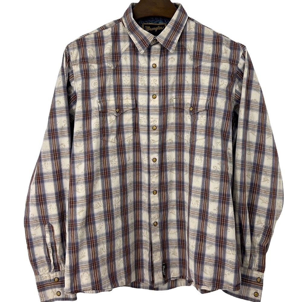 WRANGLER RETRO MEN'S PAISLEY PLAID SNAP LONG SLEEVE WESTERN SHIRT